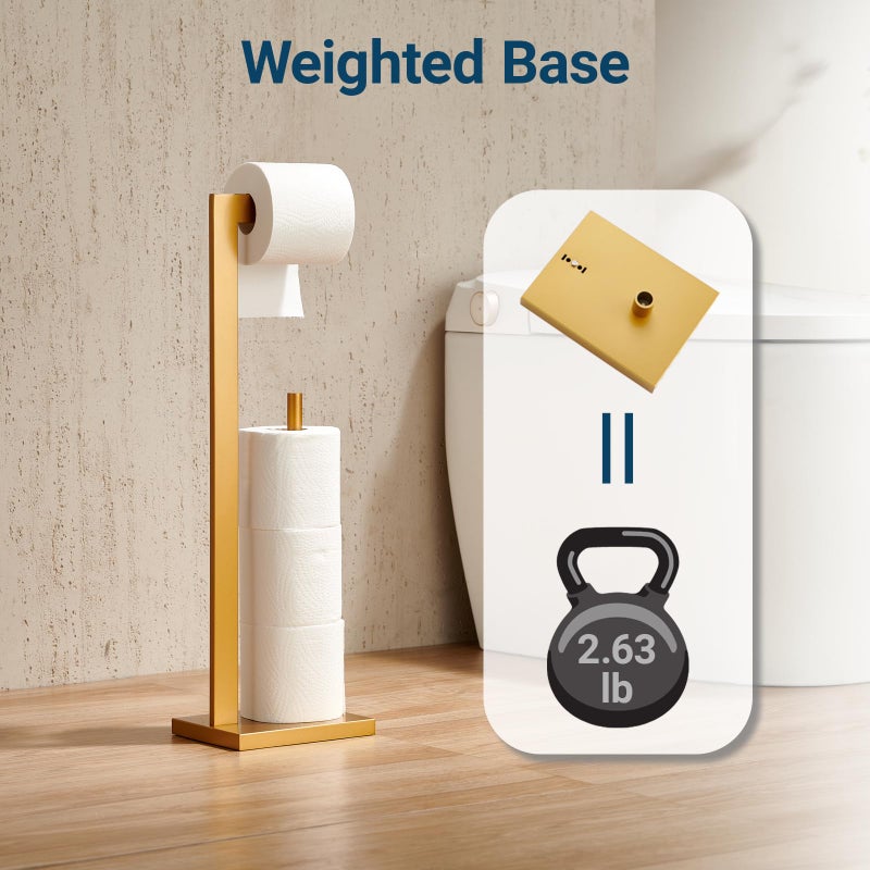 Miyili Bathroom Lavatory Toilet Paper Holder Stainless Steel Freestanding Toilet Tissue Roll Holder Square Style Gold, F03G2 - Image 5